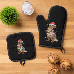 Set De Manoplas Suéter de Navidad de árbol de dinosaurio T-rex Xma