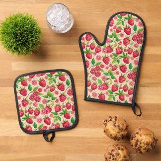 Set De Manoplas Summer Raspberry Garden Botanical Fruit Pattern