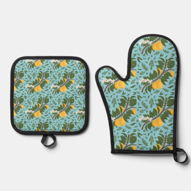 Set De Manoplas Sun-Drenched Lemons Sky Blue | Kitchen (Anverso)