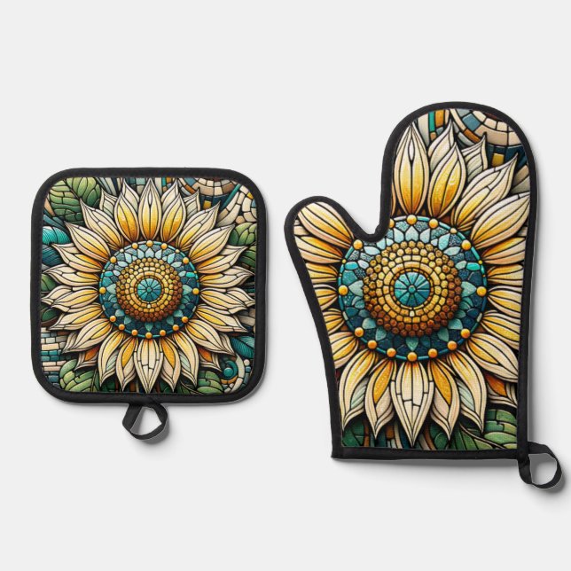 Set De Manoplas Sunflower Stained Glass Mosaic (Anverso)