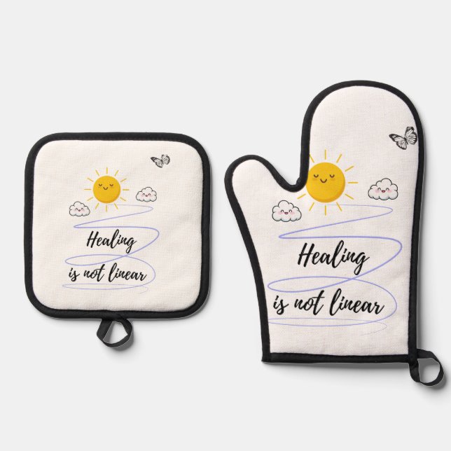Set De Manoplas Sunny Smiles | Cocina de sol y nubes. (Anverso)
