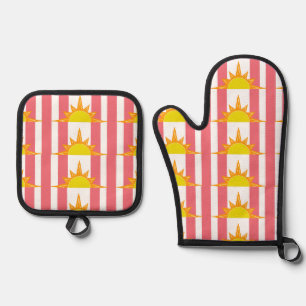 Set De Manoplas Suns amarillas naranjas en franjas rosadas