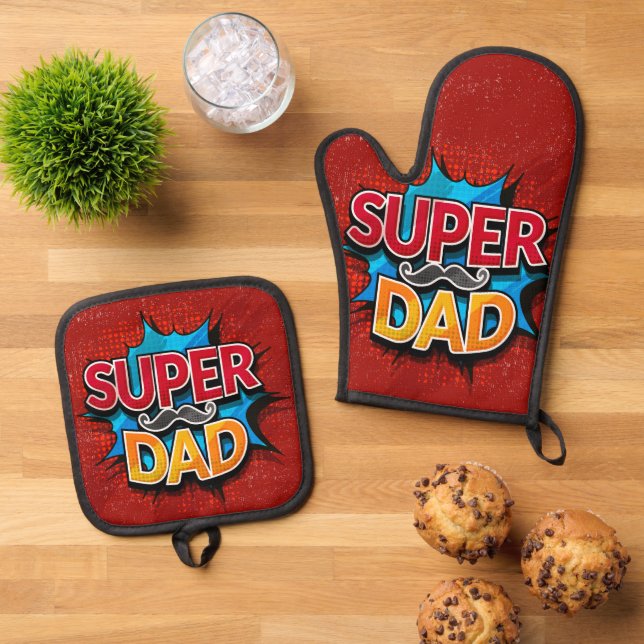 Set De Manoplas Super Dad Mustache Modern Grunge (De arriba hacia abajo)