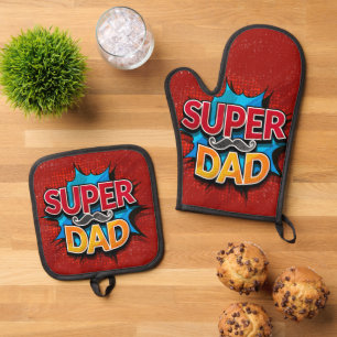 Set De Manoplas Super Dad Mustache Modern Grunge