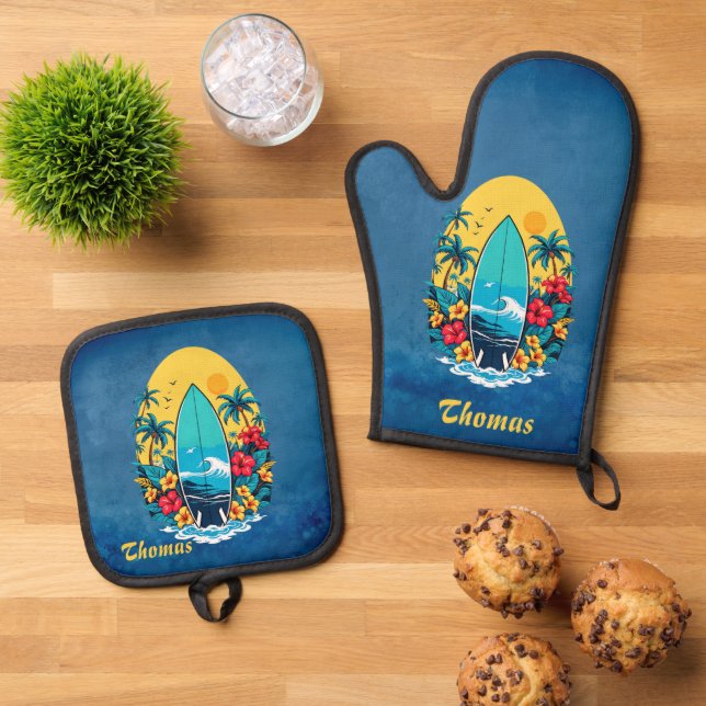 Set De Manoplas Surfboard elegante con flores tropicales exuberant (De arriba hacia abajo)