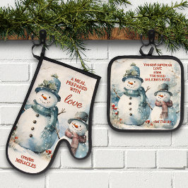 Set De Manoplas Sus Citas Acuarela Muñeco de Nieve Navidad