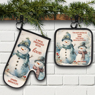 Set De Manoplas Sus Citas Acuarela Muñeco de Nieve Navidad