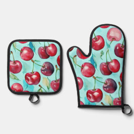 Set De Manoplas Sweet cherries colorful watercolor cherry art 