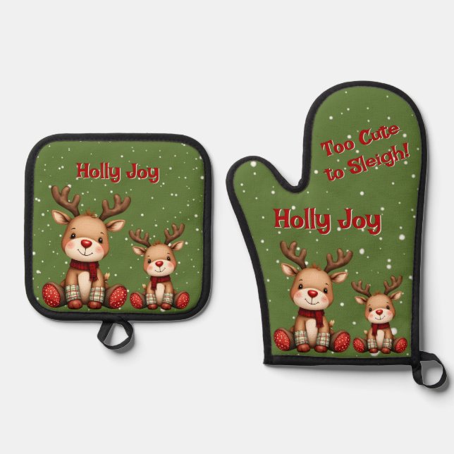 Set De Manoplas Sweet Reindeer Pair in Holiday Snowfall (Anverso)