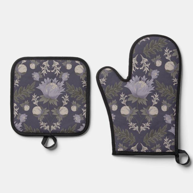 Set De Manoplas Symmetrical dark purple floral pattern (Anverso)