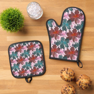 Set De Manoplas Tabla de cortar con patrón floral tropical sin cos