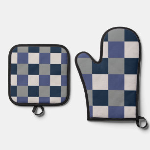 Set De Manoplas Tablero de ajedrez gris azul marino blanco 