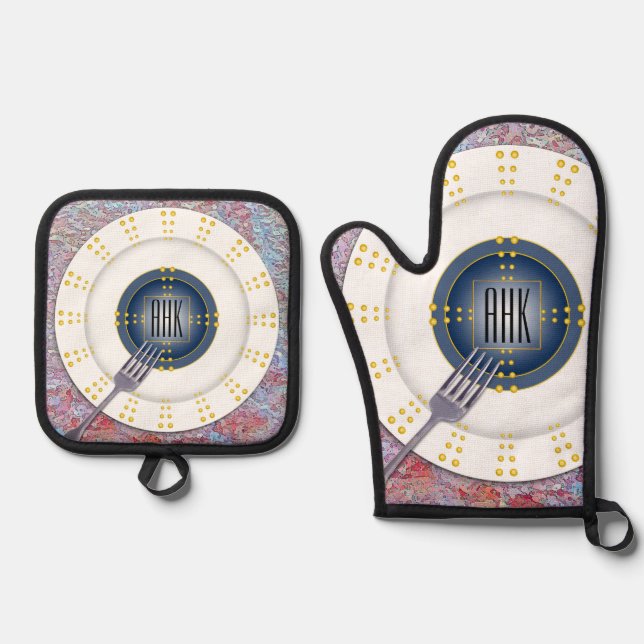 Set De Manoplas Tableware monograma moderno (Anverso)