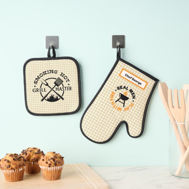Set De Manoplas Tan Gingham Check Grillmaster (Insitu (colgante))