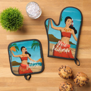 Set De Manoplas Tarjeta postal hawaiana Mele Kalikimaka