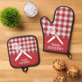 Set De Manoplas Tartan a cuadros clásico moderno personalizado roj