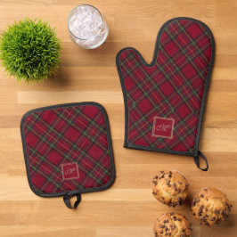 Set De Manoplas Tartan Escocés Inverness Rojo Tradicional Personal