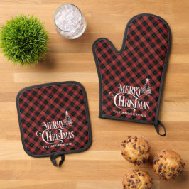 Set De Manoplas Tartan Plaid de Navidad Granja Rojo Negro Personal