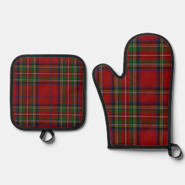 Set De Manoplas Tartan Plaid Rojo Stewart para Navidad