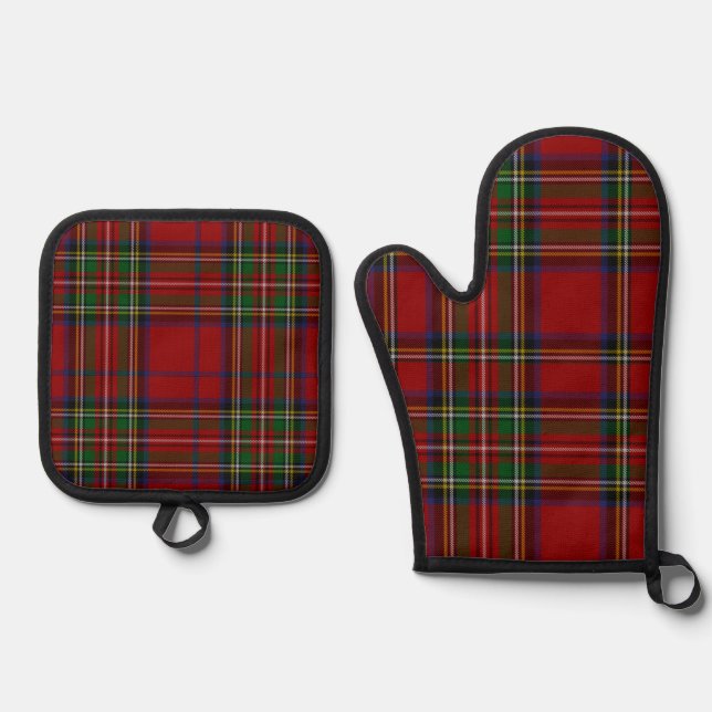Set De Manoplas Tartan Plaid Rojo Stewart para Navidad (Anverso)