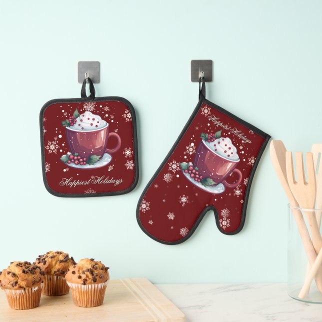 Set De Manoplas Taza de Chocolate Caliente de Navidad | Rojo (Insitu (colgante))