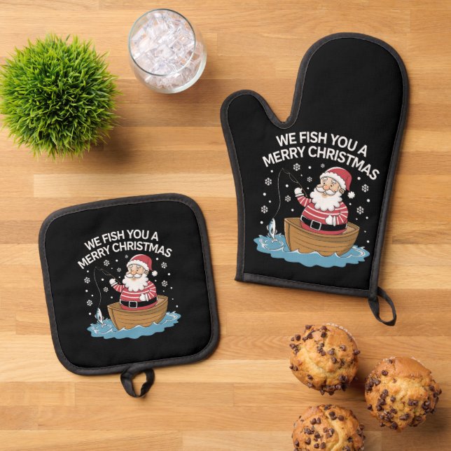 Set De Manoplas Te Pescaremos Un Pescadero Feliz Navidad (De arriba hacia abajo)