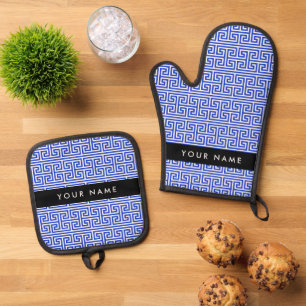 Set De Manoplas Tecla De Meander Griega H Azul, Su Nombre, Persona