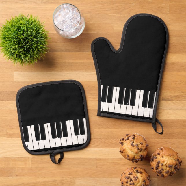 Set De Manoplas Teclado de piano elegante, pianista (De arriba hacia abajo)