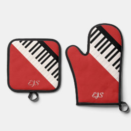 Set De Manoplas Teclado Piano Keys Cherry Red Music Monogramado