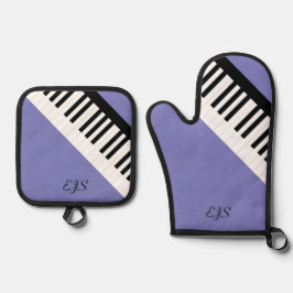 Set De Manoplas Teclas de piano blancas y negras de lavanda con te