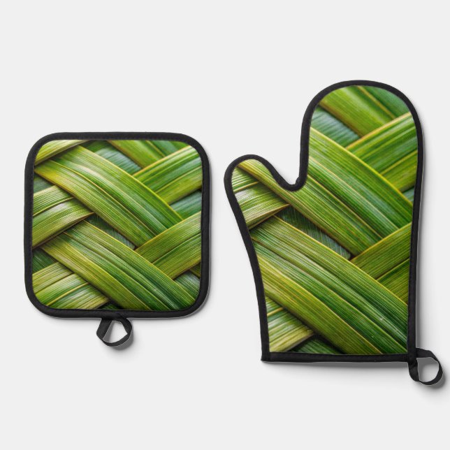 Set De Manoplas Tejido de bambú fresco verde (Anverso)