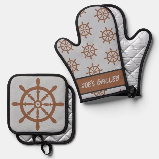Set De Manoplas Tema de cocina de rueda de barcos (Anverso/Reverso)