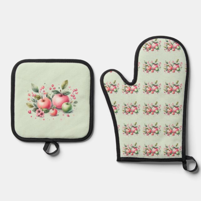 Set De Manoplas Tema de manzana de huerta estilo campestre  (Anverso)