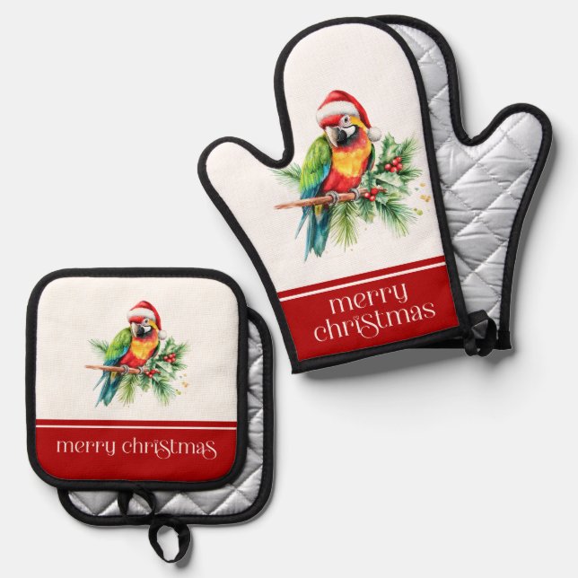 Set De Manoplas Tema Navideño Tropical Retro Texto (Anverso/Reverso)