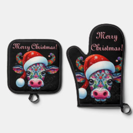 Set De Manoplas Temporada mexicana de Cow Bull Santa Hat