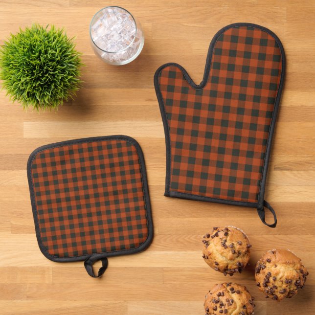 Set De Manoplas Terracotta Buffalo Plaid Farmhouse Kitchen (De arriba hacia abajo)