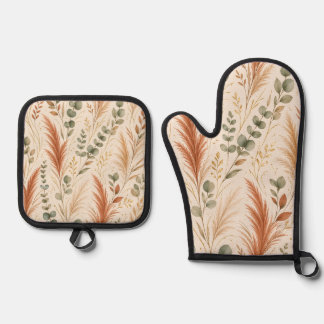 Set De Manoplas Terracotta Pampas Grass Eucalyptus Neutral Boho