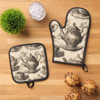 Set De Manoplas Tetera vintage floral de un Fiesta de té rústico