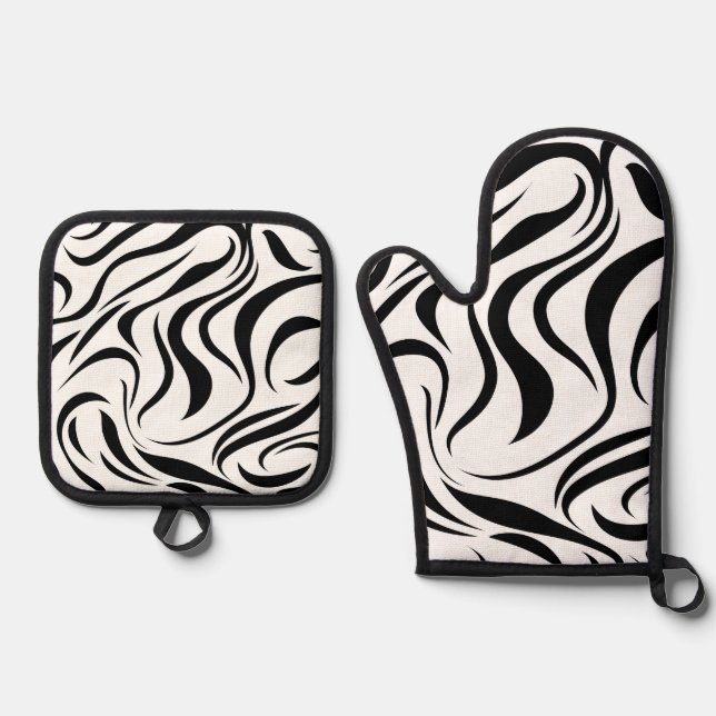 Set De Manoplas textura abstracta con líneas onduladas (Anverso)