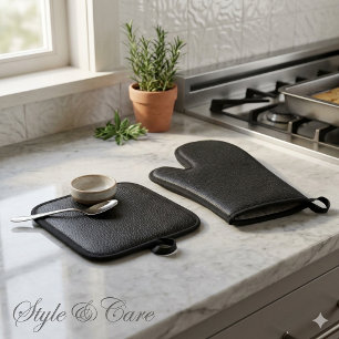 Set De Manoplas Textura de acabado de cuero negro elegante