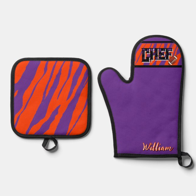 Set De Manoplas Tiger Stripe Purple Orange Football Design (Anverso)