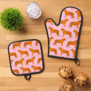 Set De Manoplas Tigre animal rosa rosa moderno