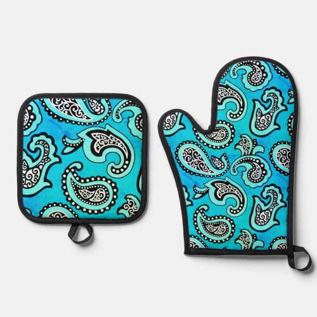 Set De Manoplas Timeless  Paisley on Teal Background (Anverso)