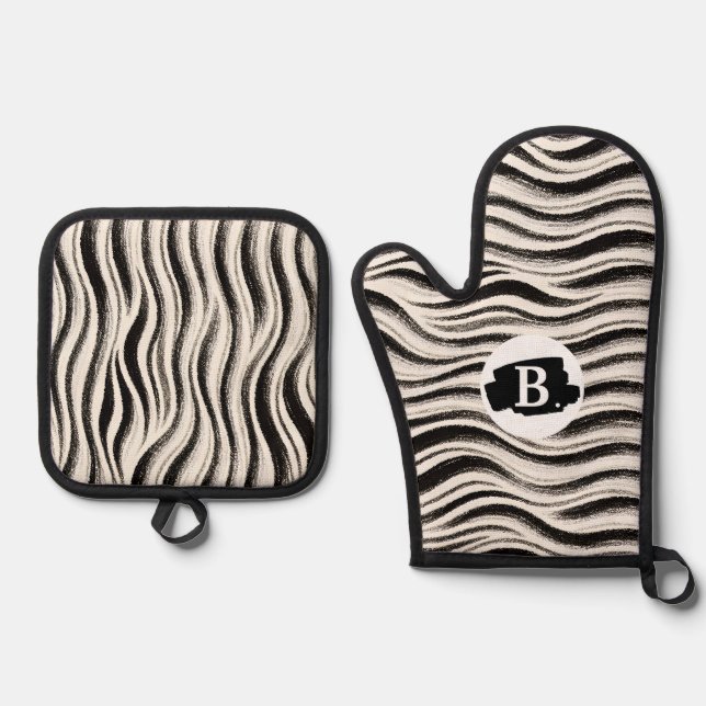 Set De Manoplas Tiras de cebra Oven Mitt y soporte de olla S (Anverso)