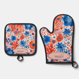 Set De Manoplas Tiras de hormigón de color rojo, blanco y azul