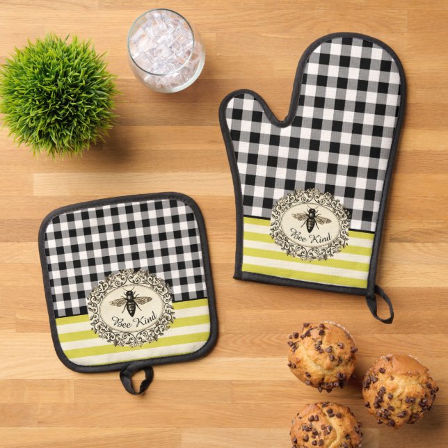Set De Manoplas Toalla de cocina estilo granja amable abeja (De arriba hacia abajo)