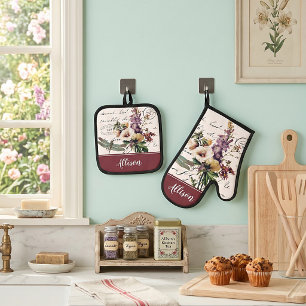 Set De Manoplas Toallas de cocina personalizadas libélula y flores