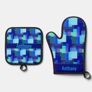 Set De Manoplas Tonos de azul - horno de nombre mitt & pot hol