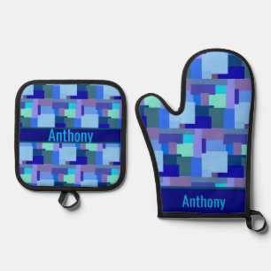 Set De Manoplas Tonos de azul - horno de nombre mitt & pot hol