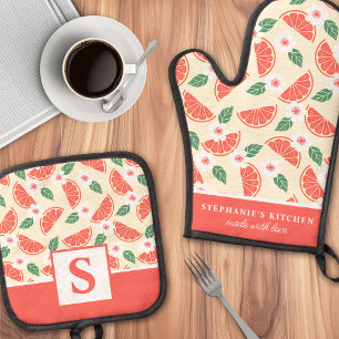 Set De Manoplas Toronja Floral Cítrico Monograma Veraniego Lindo